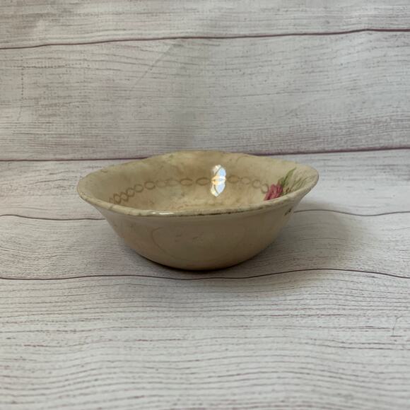 Antique Porcelain Cream Oval Bowl or Serving Dish with Roses Gold Chain 9" Long - Picture 16 of 16